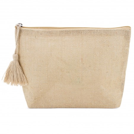 Necessaire de juta laminada com pompom Elegância natural para qualquer ocasião