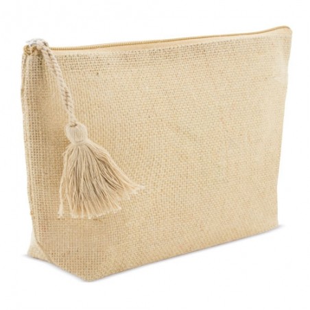 Necessaire de juta laminada com pompom Elegância natural para qualquer ocasião