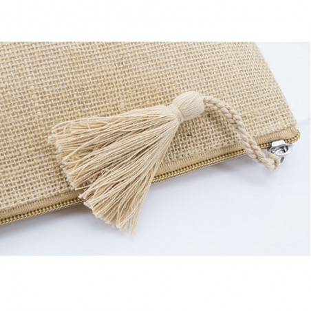 Necessaire de juta laminada com pompom Elegância natural para qualquer ocasião