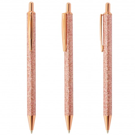 Caneta de Metal com Acabamento Glitter Encapsulado: Cores Prata e Ouro Rosé