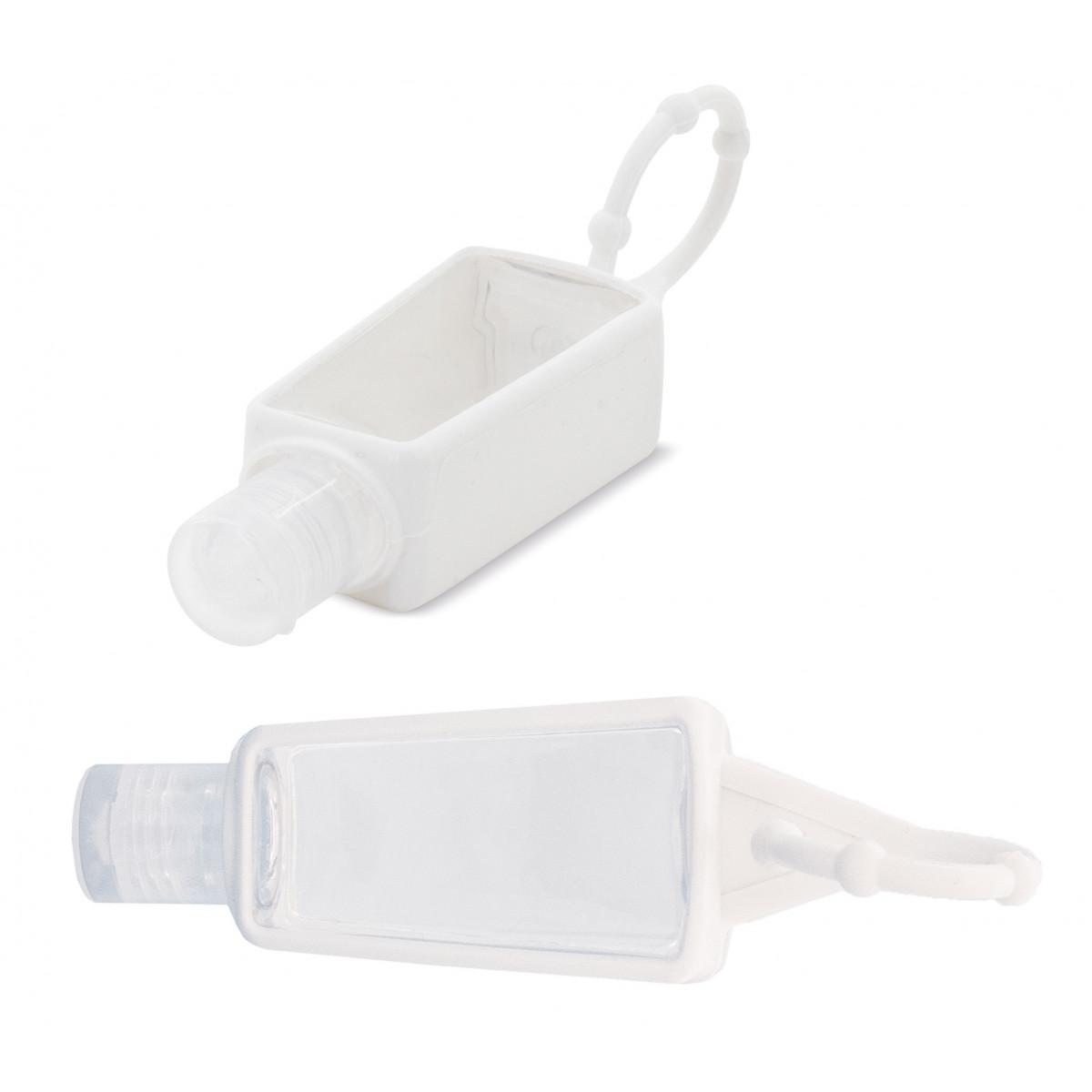 Frasco de gel hidroalcoólico com capa de silicone recarregável