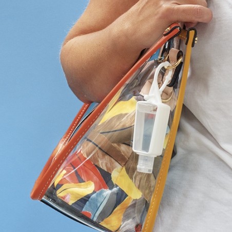 Frasco de gel hidroalcoólico com capa de silicone recarregável