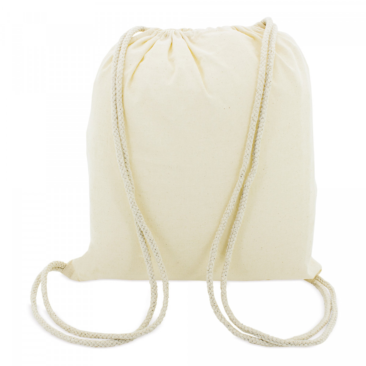 Mochila de algodão natural com cordões Detalhe ecológico e prático para eventos