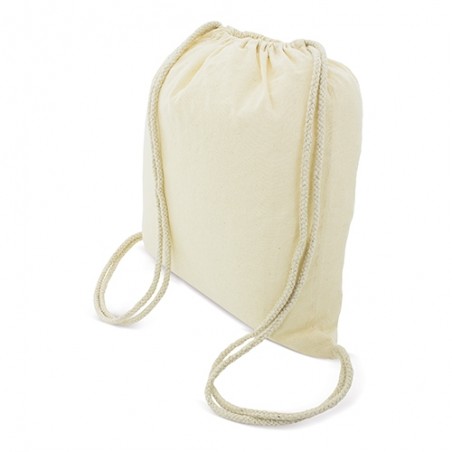 Mochila de algodão natural com cordões Detalhe ecológico e prático para eventos
