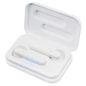 Fone de ouvido bluetooth branco apresentado na caixa