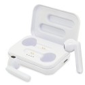 Fone de ouvido bluetooth branco apresentado na caixa