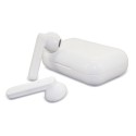 Fone de ouvido bluetooth branco apresentado na caixa