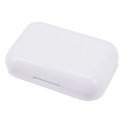 Fone de ouvido bluetooth branco apresentado na caixa