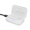 Fone de ouvido bluetooth branco apresentado na caixa