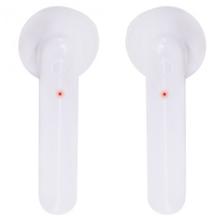 Fone de ouvido bluetooth branco apresentado na caixa