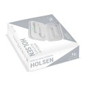 Fone de ouvido bluetooth branco apresentado na caixa