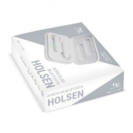 Fone de ouvido bluetooth branco apresentado na caixa
