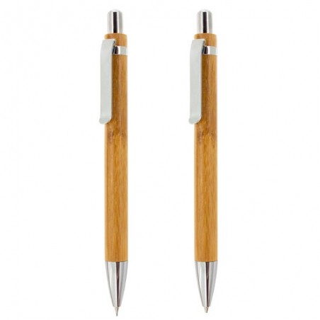 Conjunto de canetas e lápis mecânicos de bambu