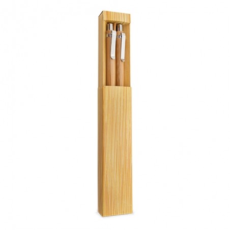 Conjunto de caneta e lapiseira de bambu elástico