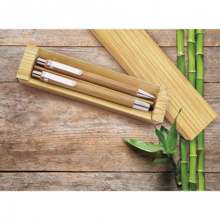 Conjunto de caneta e lapiseira de bambu elástico