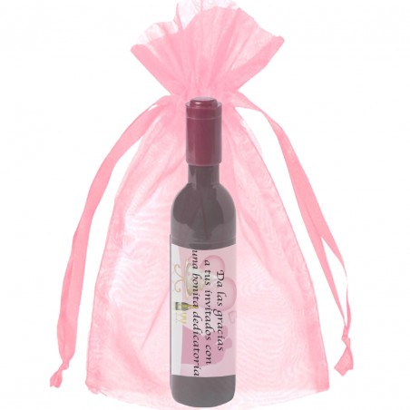 Saca-rolhas personalizado com adesivo em bolsa de organza rosa