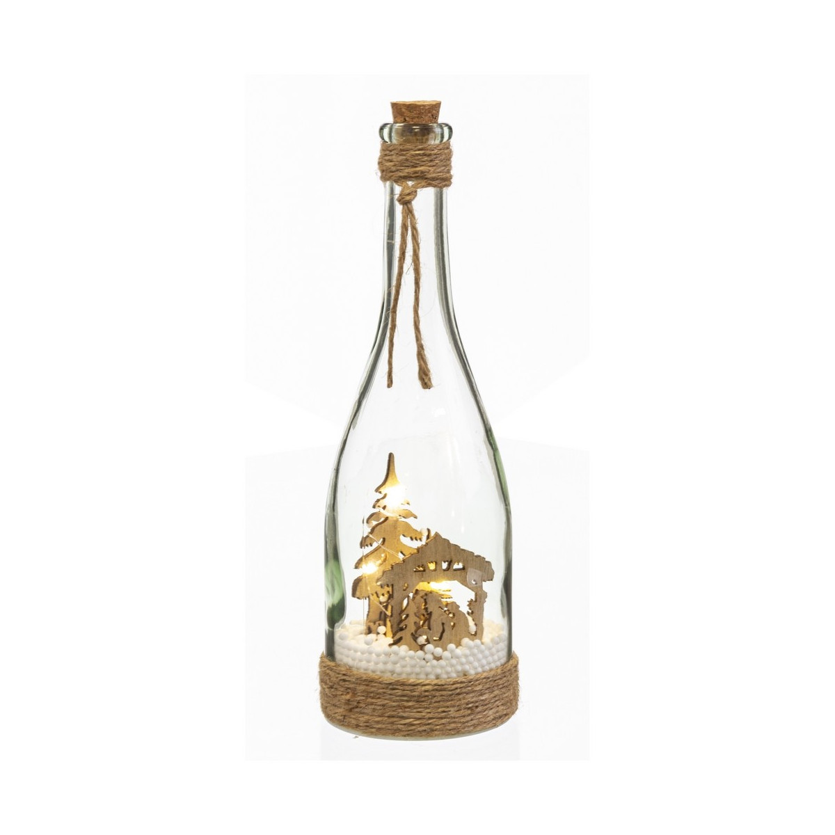 Botella belém com luz vidro 8 x 8 x 28 cm