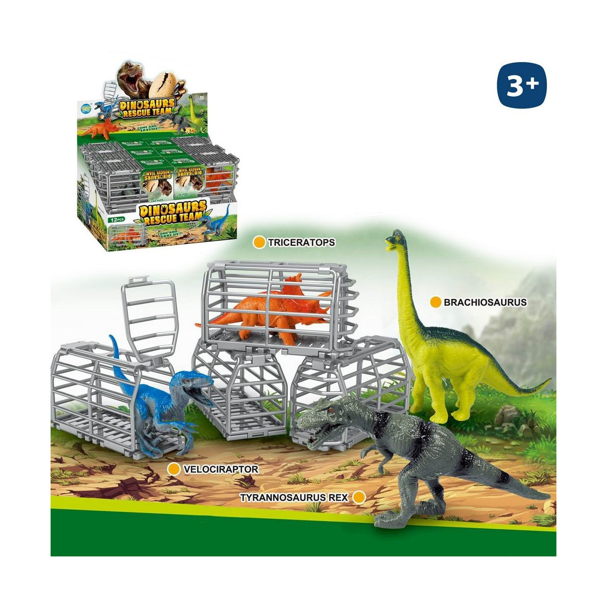 Dinossauro de brinquedo na jaula