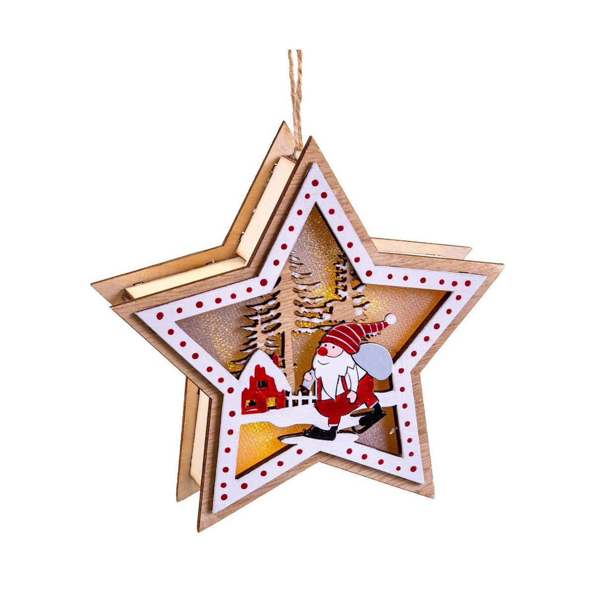 Estrela figuras com luz madeira 13,50 x 3,50 x 13 cm