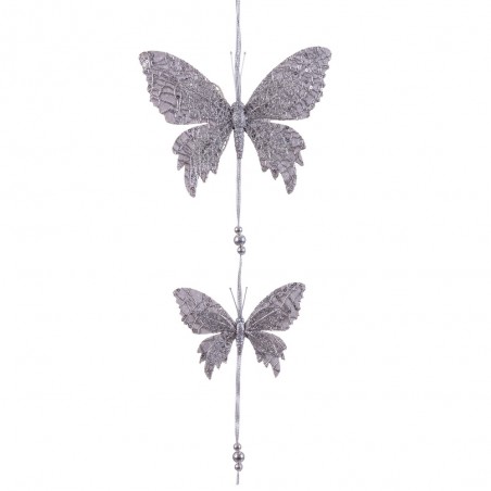Pingente 2 borboletas de prata 50 x 18 cm