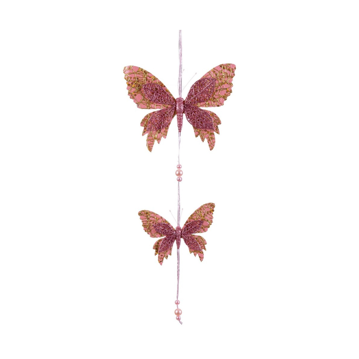 Pendente 2 borboletas rosa 50 x 18 cm