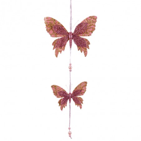 Pendente 2 borboletas rosa 50 x 18 cm