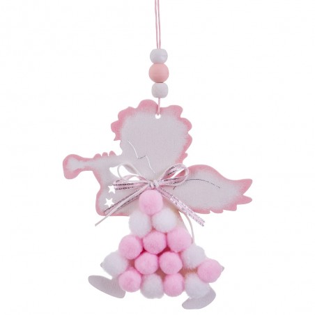Colar anjo madeira rosa 23 x 9 cm