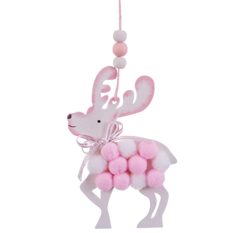 Pendente cervo madeira rosa 23 x 11 cm