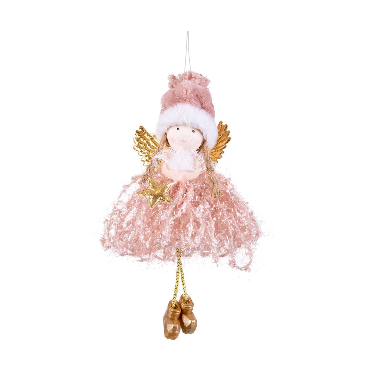 Pingente anjo tecido rosa 18 x 5 cm