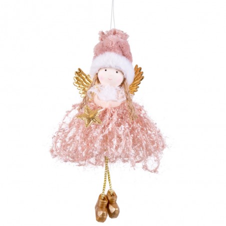 Pingente anjo tecido rosa 18 x 5 cm