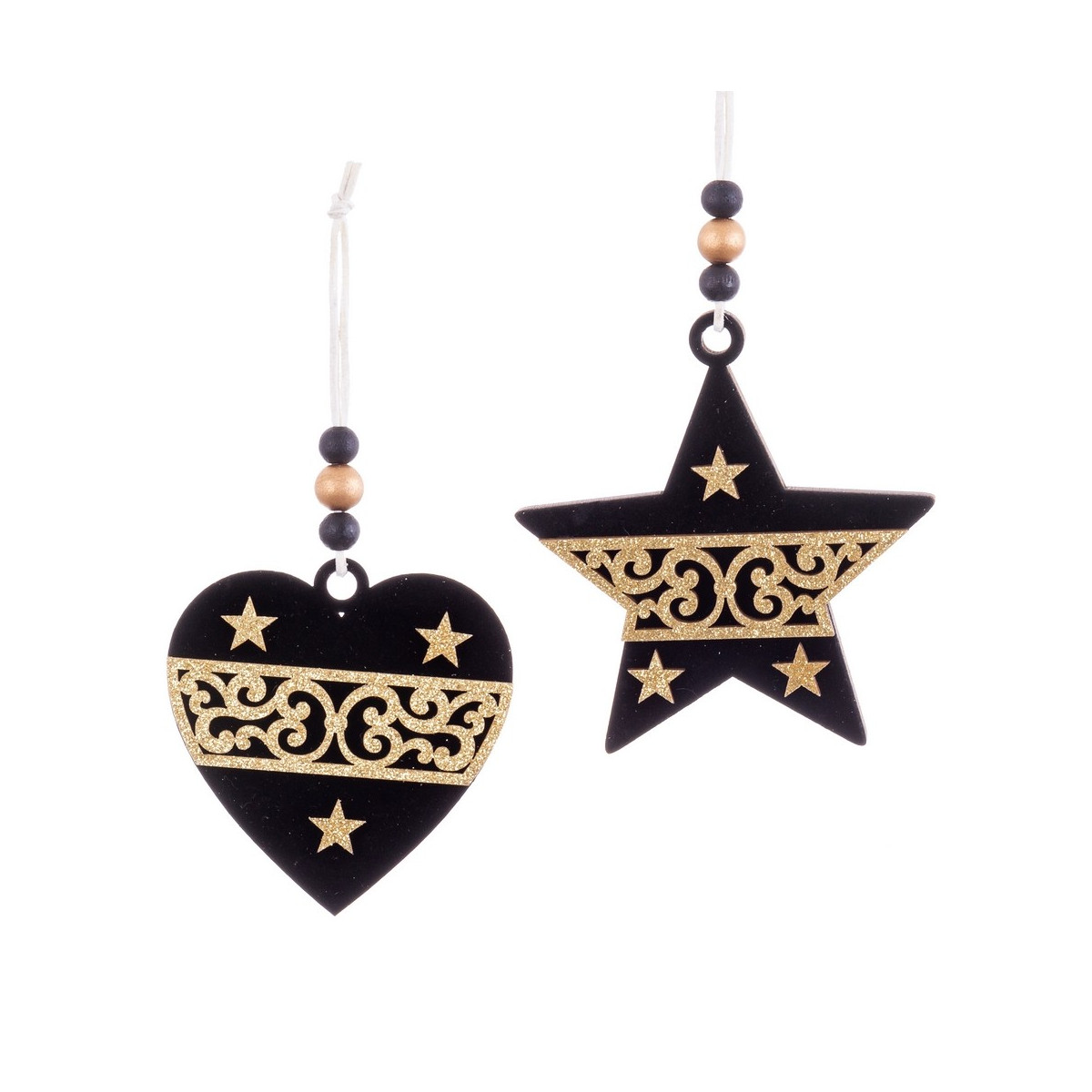 Pingente figuras madeira preto ouro