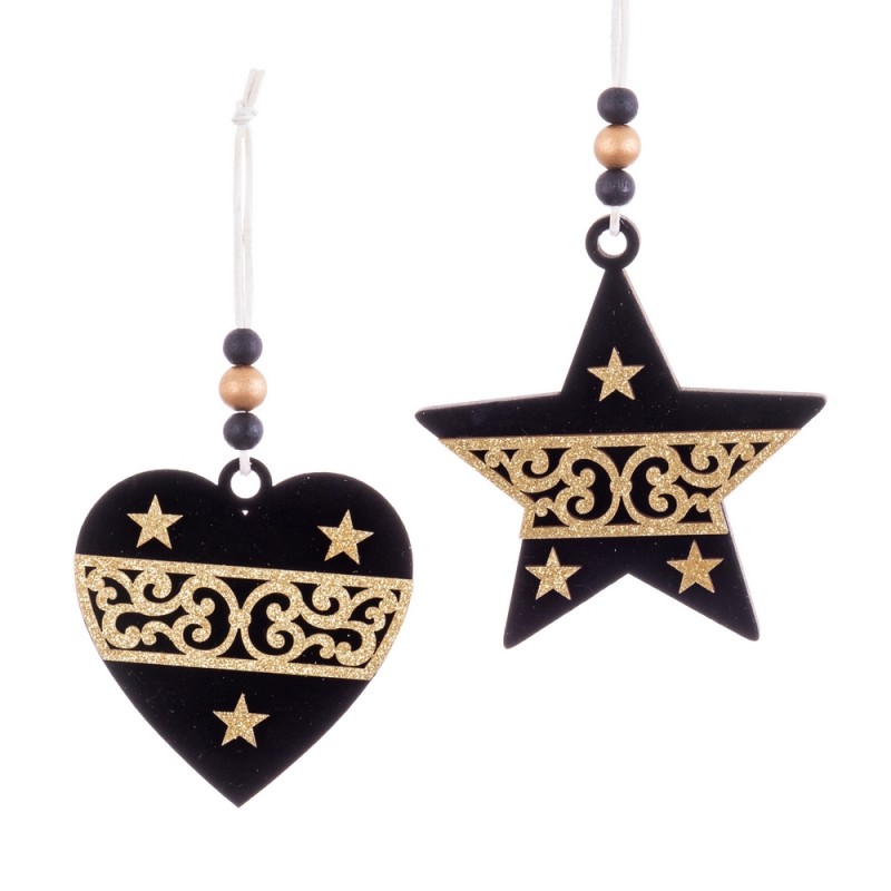 Pingente figuras madeira preto ouro