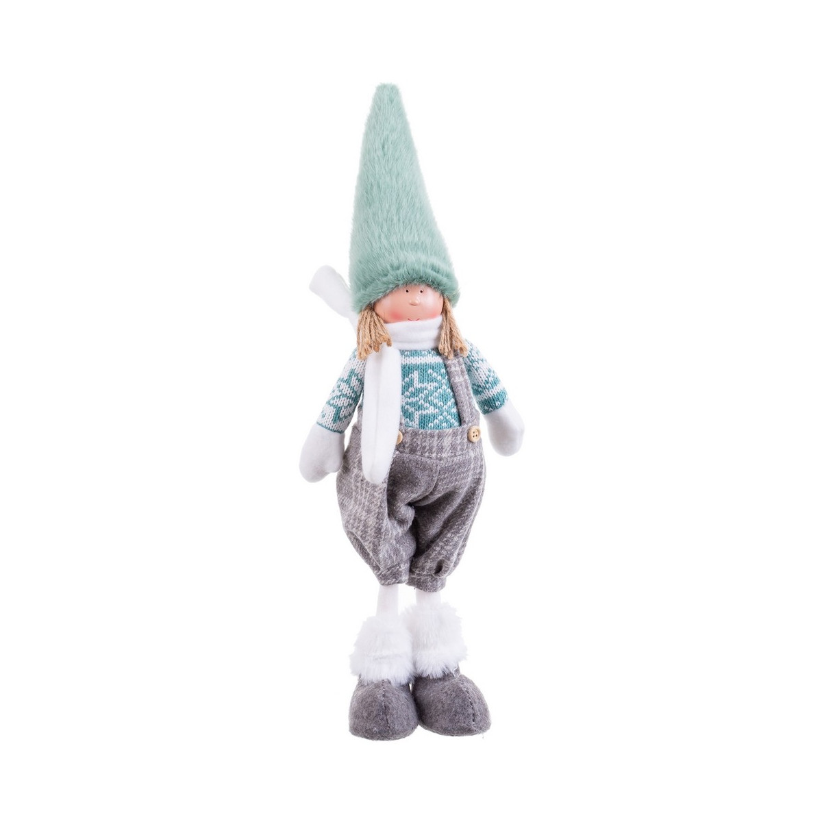 Boneco menino em pé tecido turquesa 15 x 9 x 40 cm