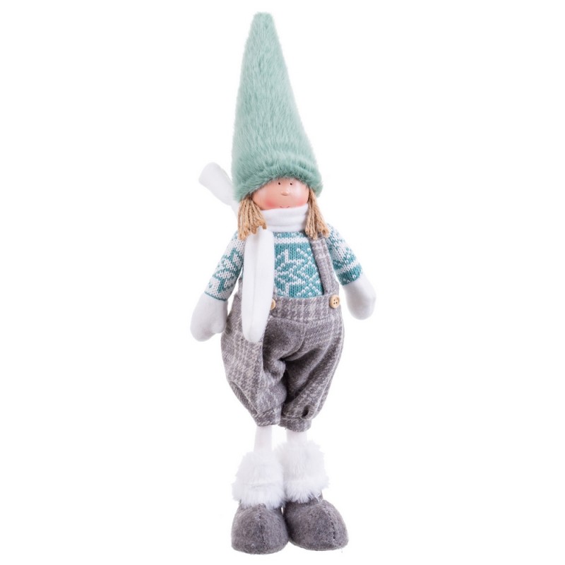 Boneco menino em pé tecido turquesa 15 x 9 x 40 cm