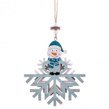 Pingente boneco de neve madeira 14 x 12 x 0,70 cm
