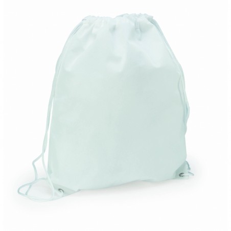 Mochila branca com logo ou foto impressa em cores e texto personalizado