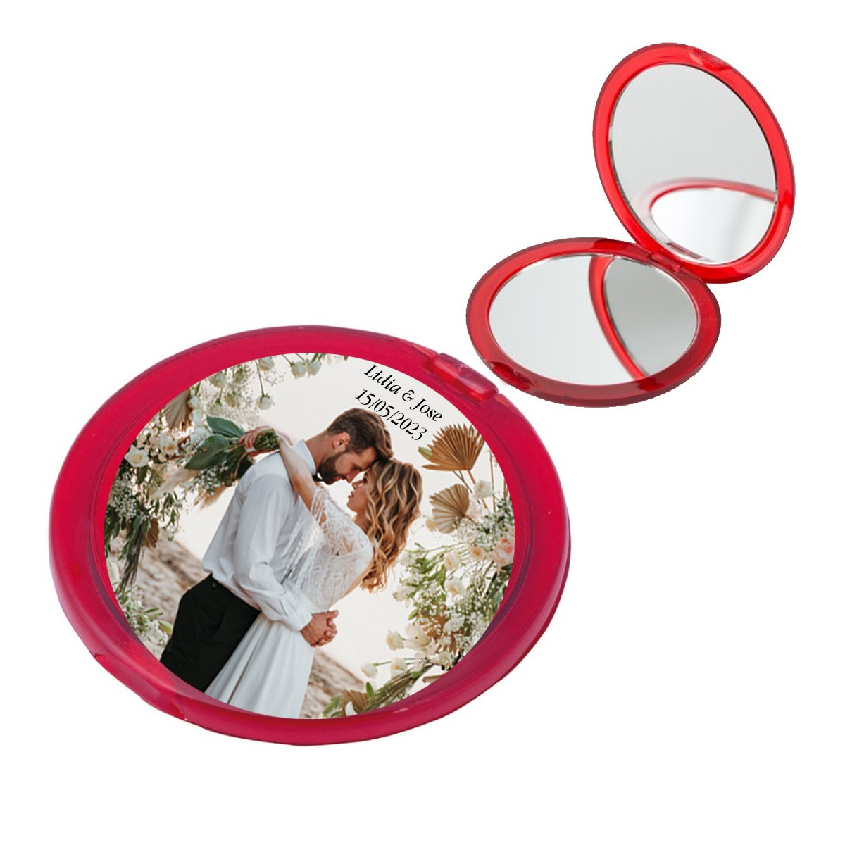 Espelho personalizado colorido com foto e texto para casamentos, batizados, comunhões, aniversários ou fins comerciais.
