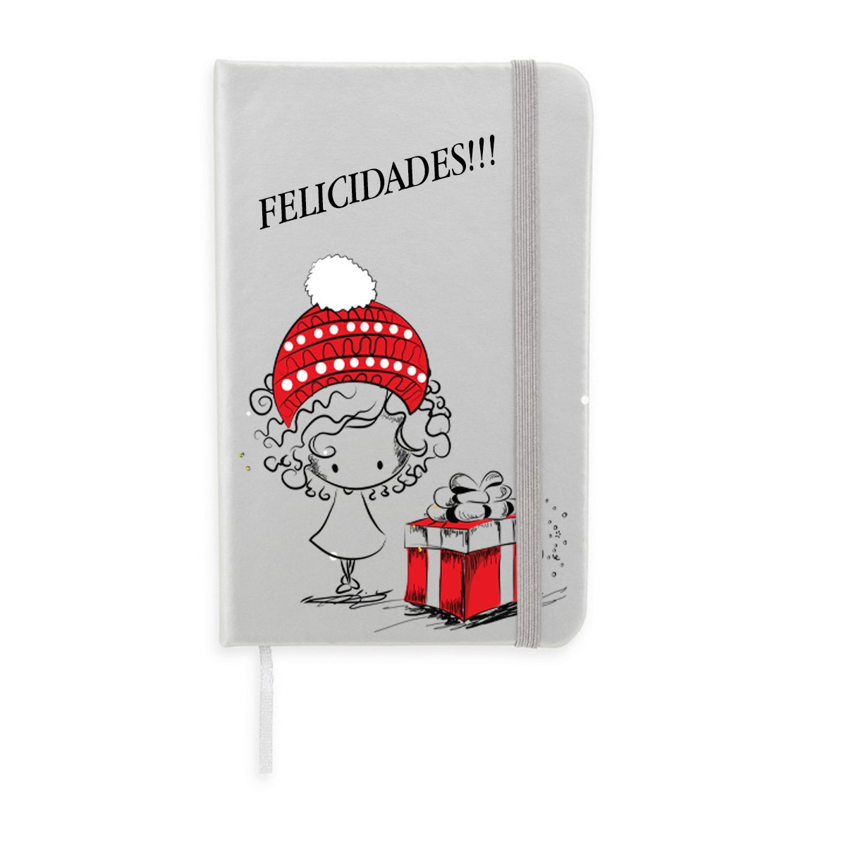Caderno de natal prateado personalizado com divisória e fecho elástico