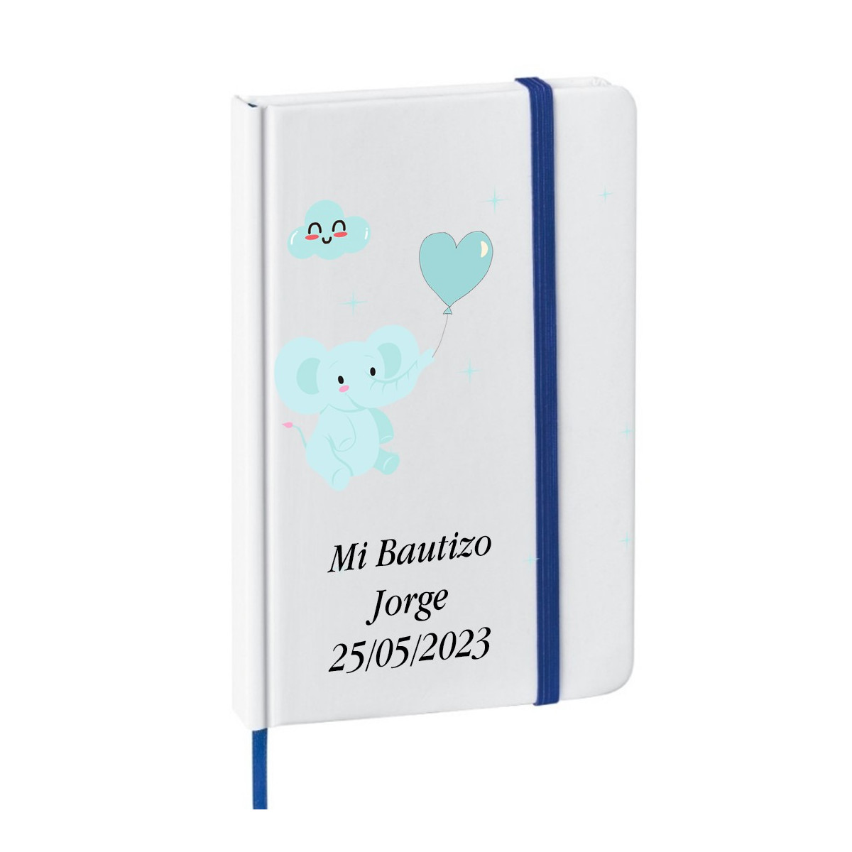 Caderno para batizado ou chá de bebê personalizado com texto e data