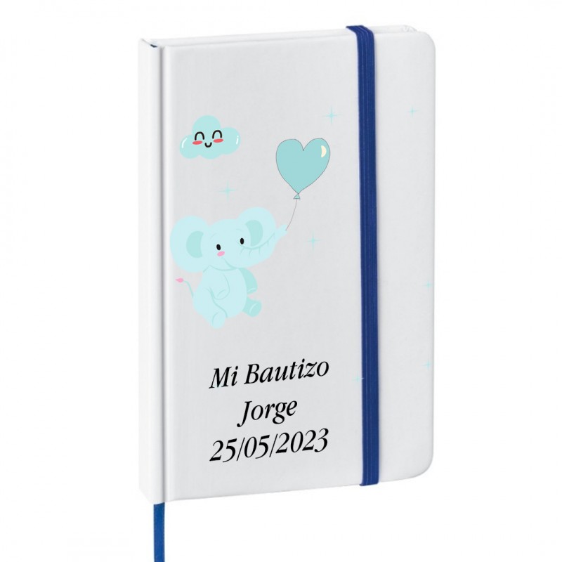 Caderno para batizado ou chá de bebê personalizado com texto e data
