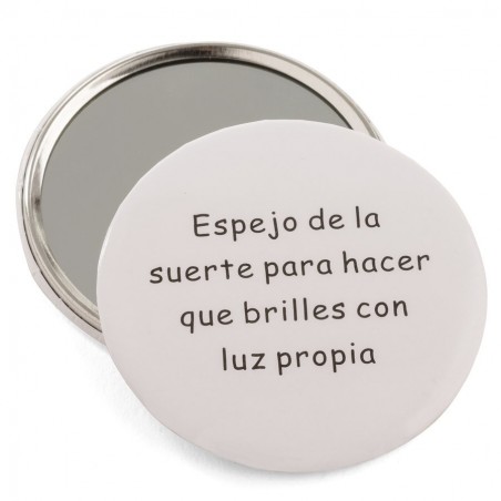 Espelho com frase em bolsa de organza bege com caneta batom