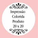 Personalização com impressão digital com texto colorido, foto ou logotipo medindo 20 x 20 cm