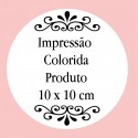 Personalização com impressão digital com texto colorido, foto ou logotipo medindo 10 x 10 cm