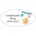 Cofrinho infantil em cores sortidas em saquinho de organza bege personalizado com adesivo