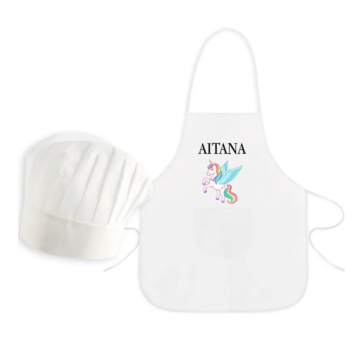 Delantal infantil unicórnio com gorro personalizado com nome
