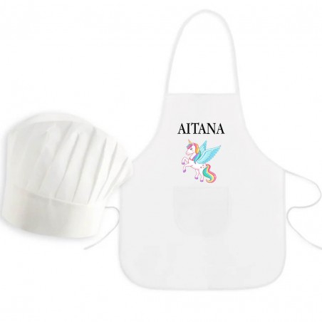 Delantal infantil unicórnio com gorro personalizado com nome