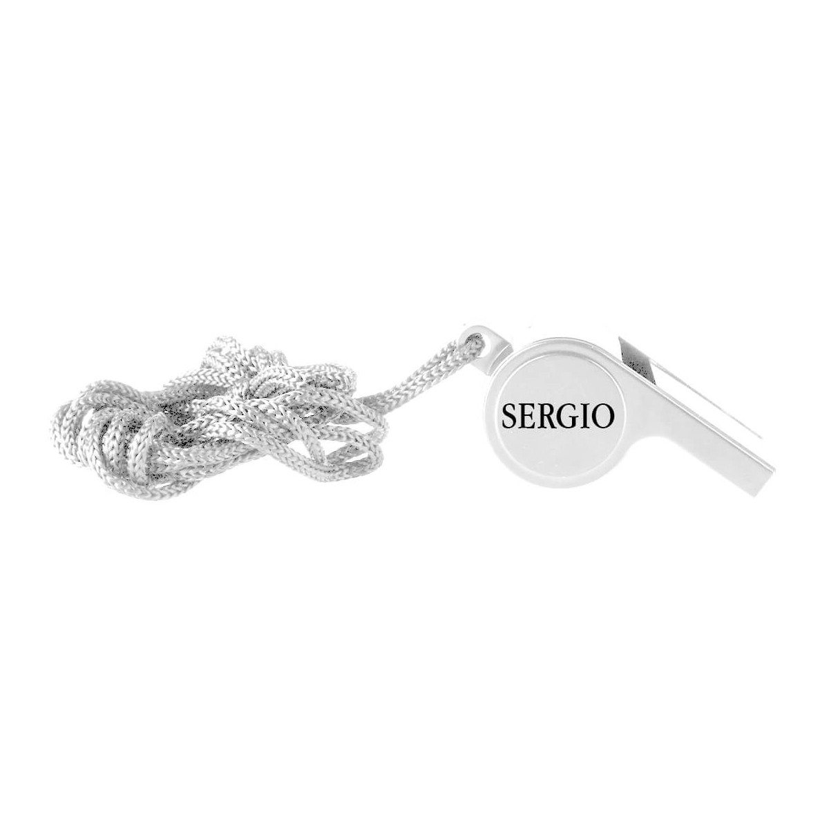 Apito branco gravado a laser com nome personalizado