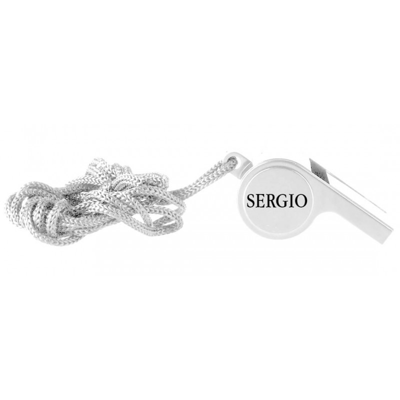 Apito branco gravado a laser com nome personalizado