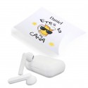 Fones de ouvido bluetooth apresentados em uma caixa de presente personalizada eres la caña