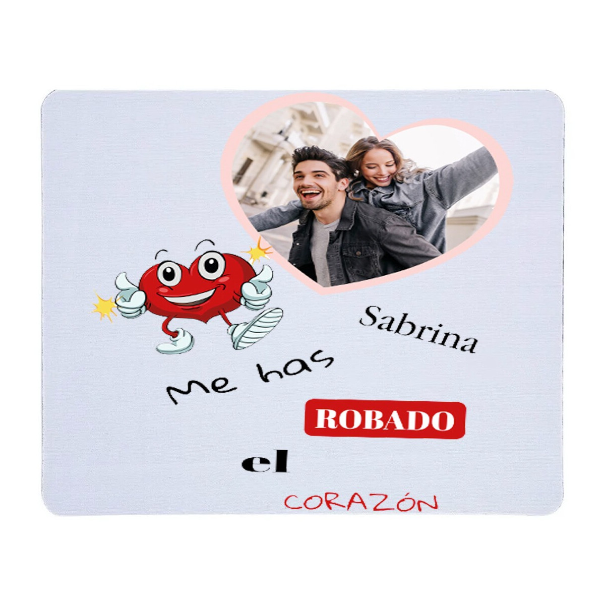 Mouse pad branco, você roubou meu coração, personalizado com nome e foto colorida.